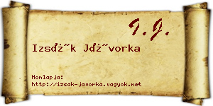 Izsák Jávorka névjegykártya
